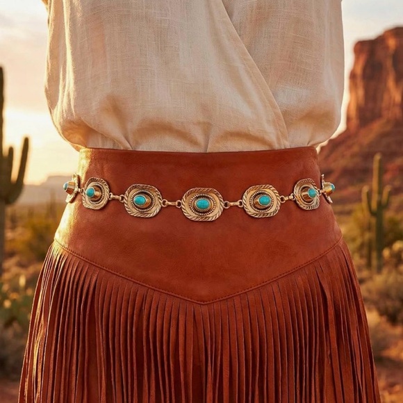 Accessories - Western Turquoise Belt, Chain Belt New